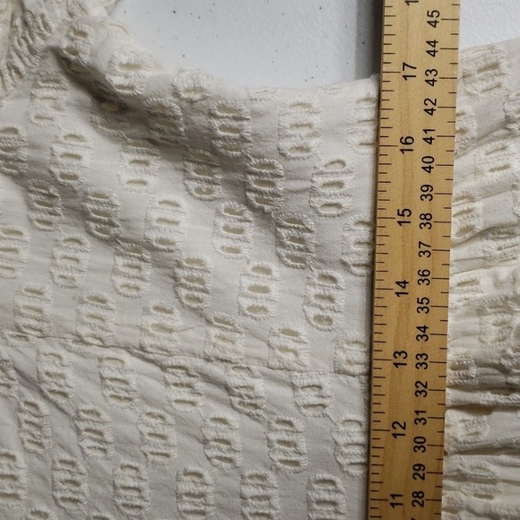 Monsoon and Beyond Women Midi Dress Large Ivory Tier Eyelet Puff Sleeve Pockets - Picture 15 of 16